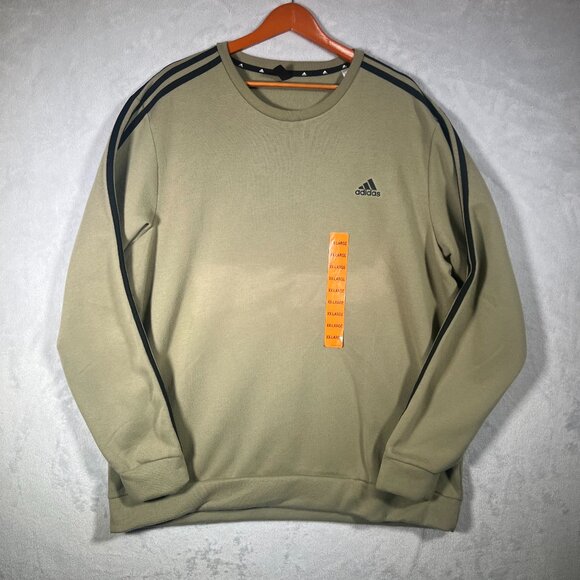Adidas Sweatshirt Mens 2XL Green Black 3 Stripe Crewneck Pullover Athletic Logo - Picture 1 of 10